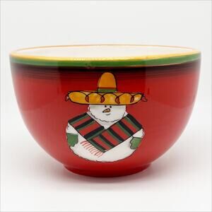 Clay Art Jalapeno Snowman Hand Painted Red Festive Holiday Bowl